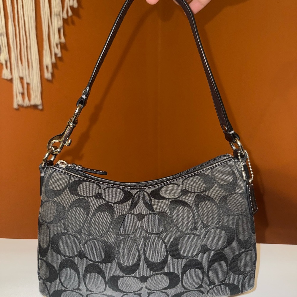 Coach Black and Gray Signature Shoulder Bag